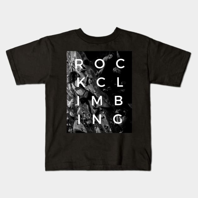 Rock Climbing Woman Monotone Kids T-Shirt by PlantSlayer